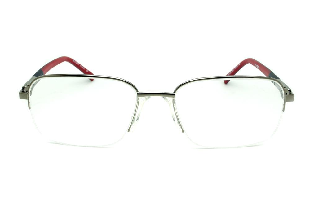Óculos Bulget prata com haste vermelha e preto efeito costura flexível de mola