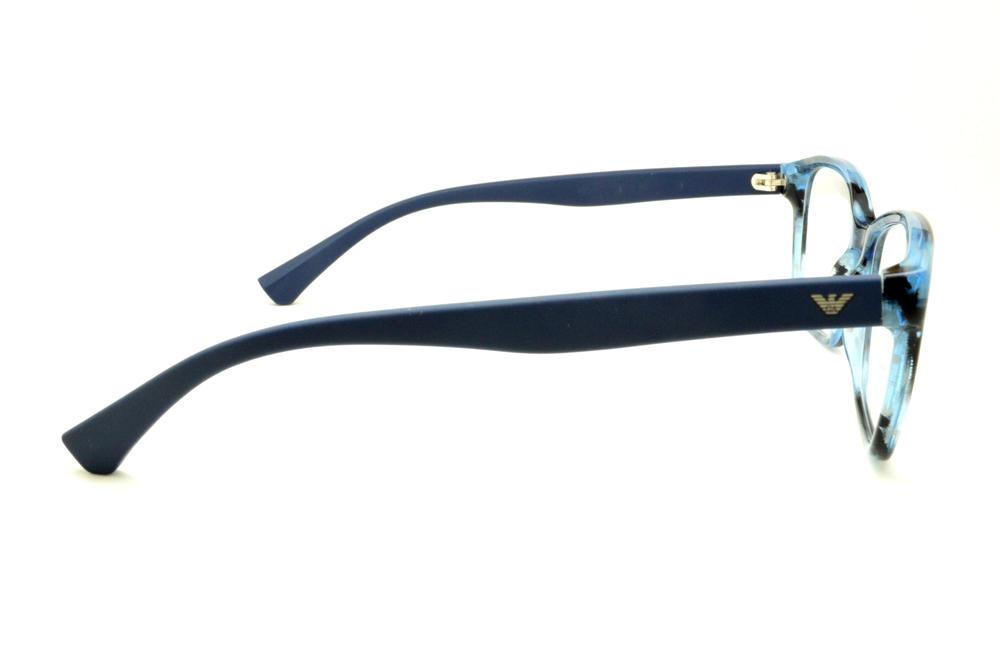 Óculos de grau Emporio Armani em acetato azul e preto camuflado e haste efeito borracha