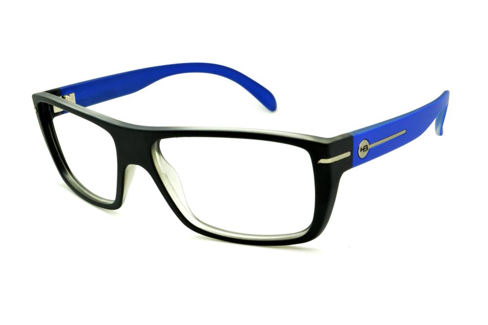 Óculos HB Black Matte Blue preto fosco haste azul e detalhe metal