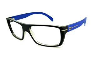 Óculos HB Black Matte Blue - Acetato preto fosco com haste azul e detalhe metal