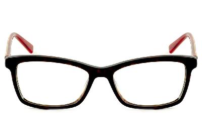 Óculos Ilusion acetato marron escuro demi efeito onça com haste vermelho/marrom e strass