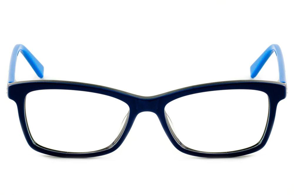 Óculos Ilusion de grau azul escuro com haste azul anil quadrado em acetato para mulher