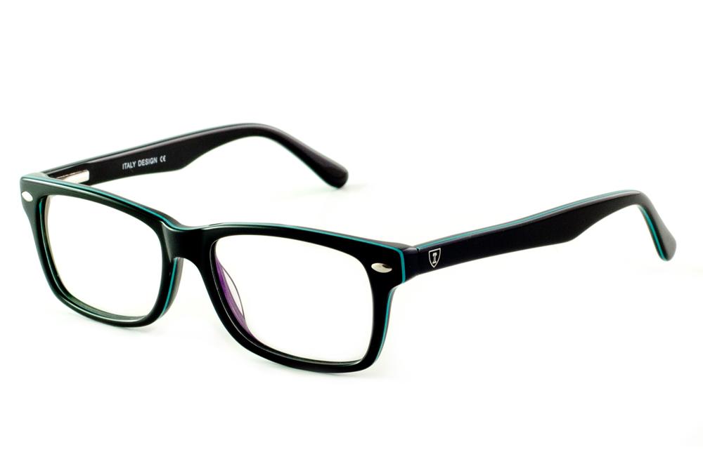 Óculos Ilusion BC3001 acetato preto e detalhe em azul