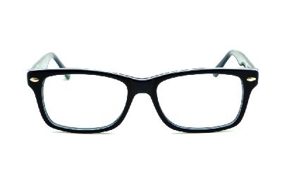 Óculos Ilusion acetato preto e detalhe em branco com haste flexível de mola