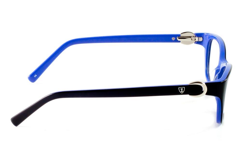 Óculos Ilusion acetato preto black piano e azul com haste flexível de mola