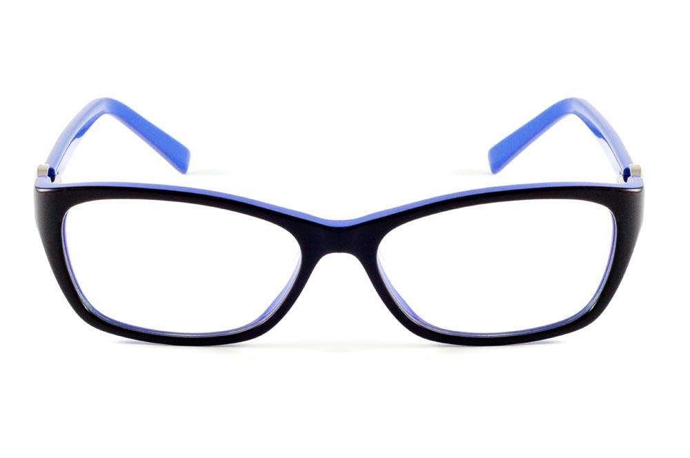 Óculos Ilusion acetato preto black piano e azul com haste flexível de mola