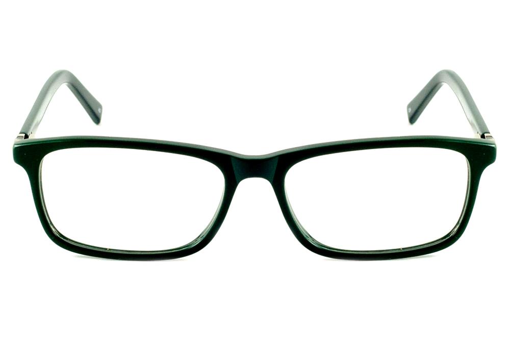 Armação feminina e masculina de óculos de grau Ilusion acetato verde escuro com haste preta com dourado