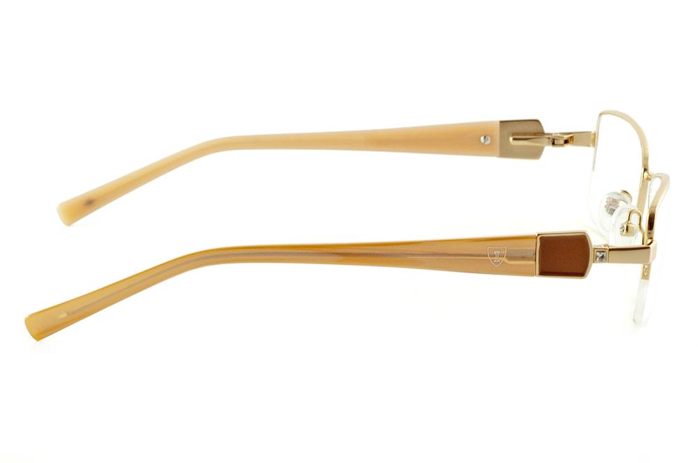 Óculos Ilusion dourado metálico fio de nylon com haste nude e caramelo mesclado com strass feminino