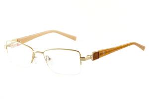 Óculos Ilusion dourado metálico fio de nylon com haste nude e caramelo mesclado com strass feminino