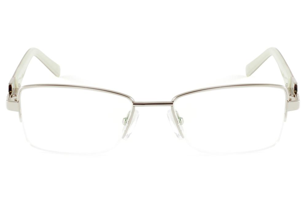 Óculos de grau Ilusion prata com haste marrom musgo e verde claro e strass para mulheres