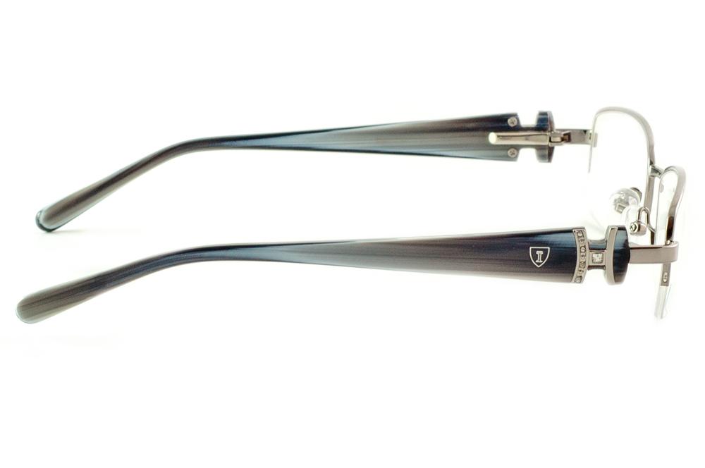 Armação de grau feminino Ilusion óculos prata fio de nylon haste cinza e grafite mesclado e strass