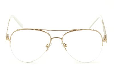 Óculos Ilusion modelo aviador metal dourado com haste branca flexível de mola