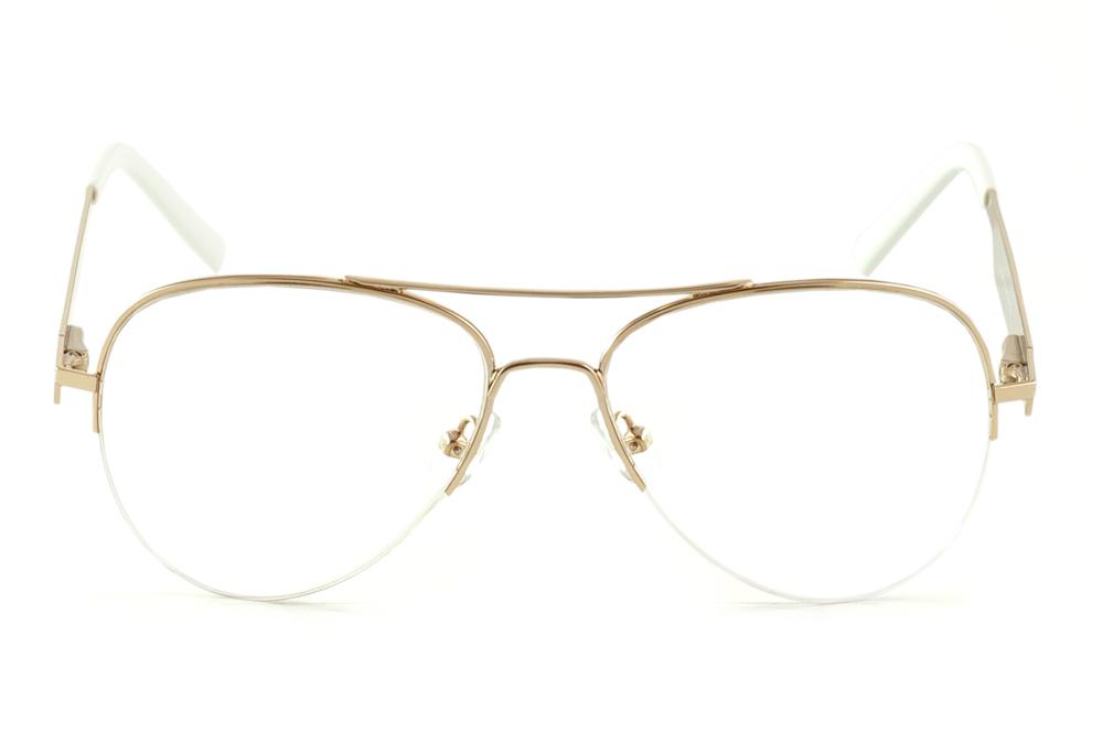 Óculos Ilusion modelo aviador metal dourado com haste branca flexível de mola
