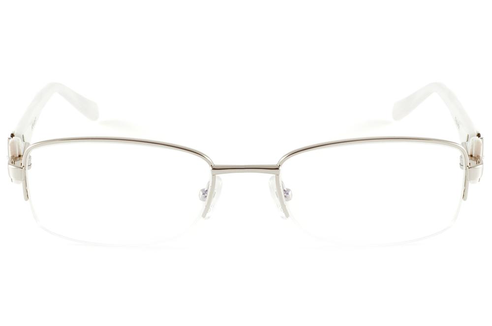 Óculos Ilusion prata em nylon com haste brancas/gelo flexível de mola e strass cristal