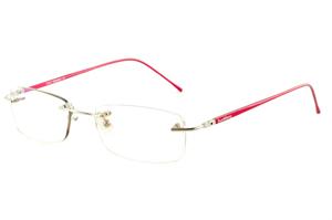 Óculos Ilusion dourada modelo parafusado com haste vermelha flexível de mola