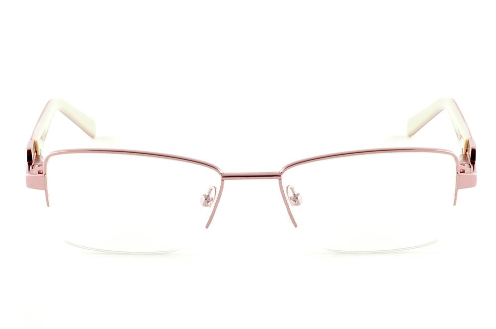 Armação de grau feminino Ilusion rosa metálico óculos fio de nylon haste nude/pink mesclado e strass