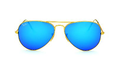 Óculos de sol Ray-Ban Aviador em metal dourado fosco e lente azul espelhada