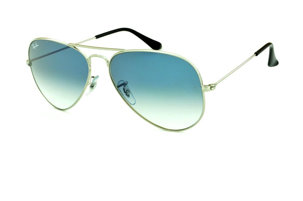 Óculos Ray-Ban Aviador RB3025 prata lente azul degradê