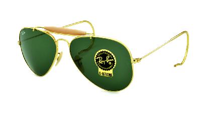 Óculos Ray-Ban Caçador RB 3030 Outdoorsman dourado lente verde G15 tamanho 58