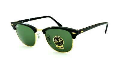 Óculos de sol Ray-Ban Clubmaster preto e dourado com lente verde