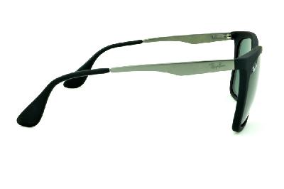 Óculos de sol Ray-Ban acetato preto com lente verde e haste cinza metal