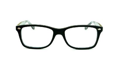 Óculos de grau Ray-Ban em acetato preto fosco com haste estampada cinza e preta