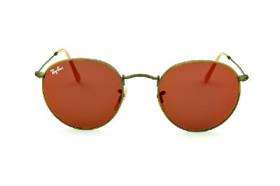 Óculos Ray-Ban Round RB 3447 metal bronze/bege redondo com lente espelhada vermelha