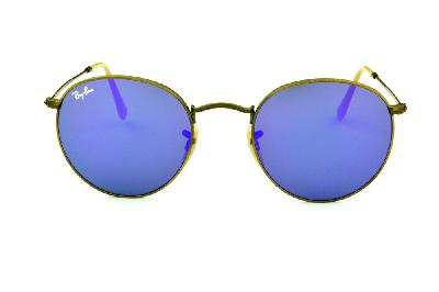 Óculos de sol Ray-Ban Round metal bronze/bege com lente espelhada violeta