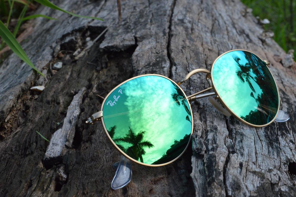 Óculos Ray-Ban Round RB3447 POLARIZADO dourado lente espelhada verde