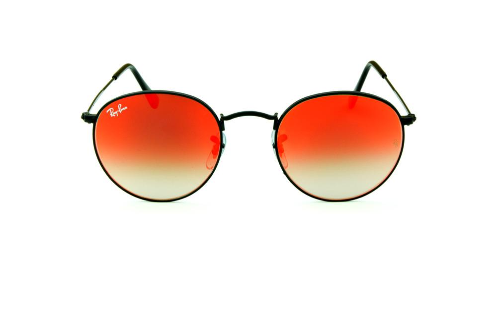 Óculos Ray-Ban Round RB 3447 metal preto redondo com lente cinza degradê e espelho vermelho
