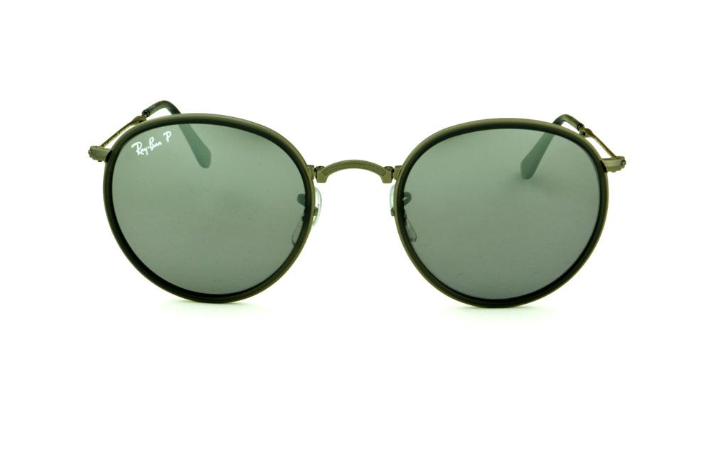 Óculos Ray-Ban Round RB 3517 metal chumbo friso cinza escuro e lente POLARIZADA espelhada degradê