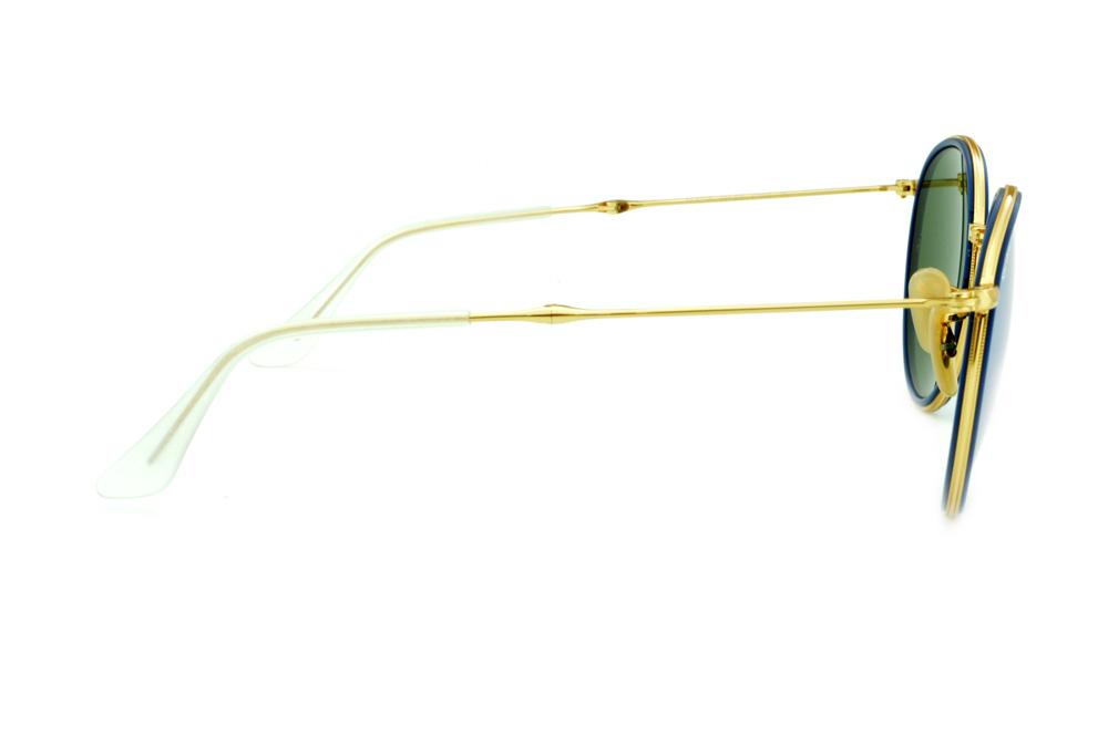 Óculos Ray-Ban Round RB 3517 metal dourado friso azul redondo com lente espelhada prata suave