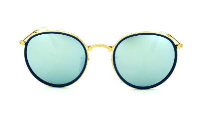 Óculos Ray-Ban Round RB 3517 metal dourado friso azul redondo com lente espelhada prata suave