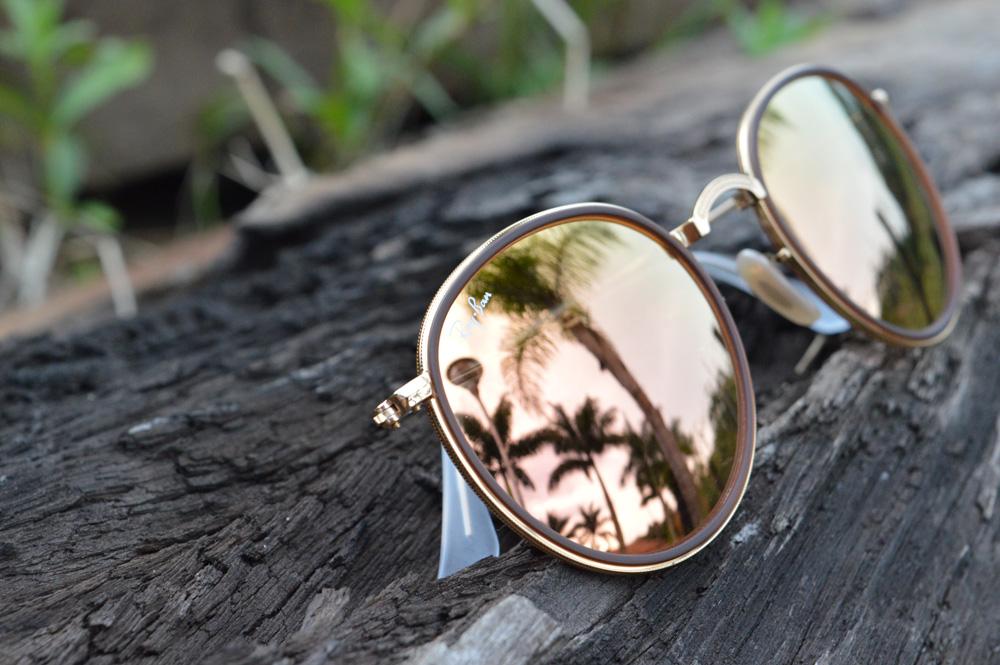 Óculos Ray-Ban Round RB3517 dourado e marrom lente espelhada rosê