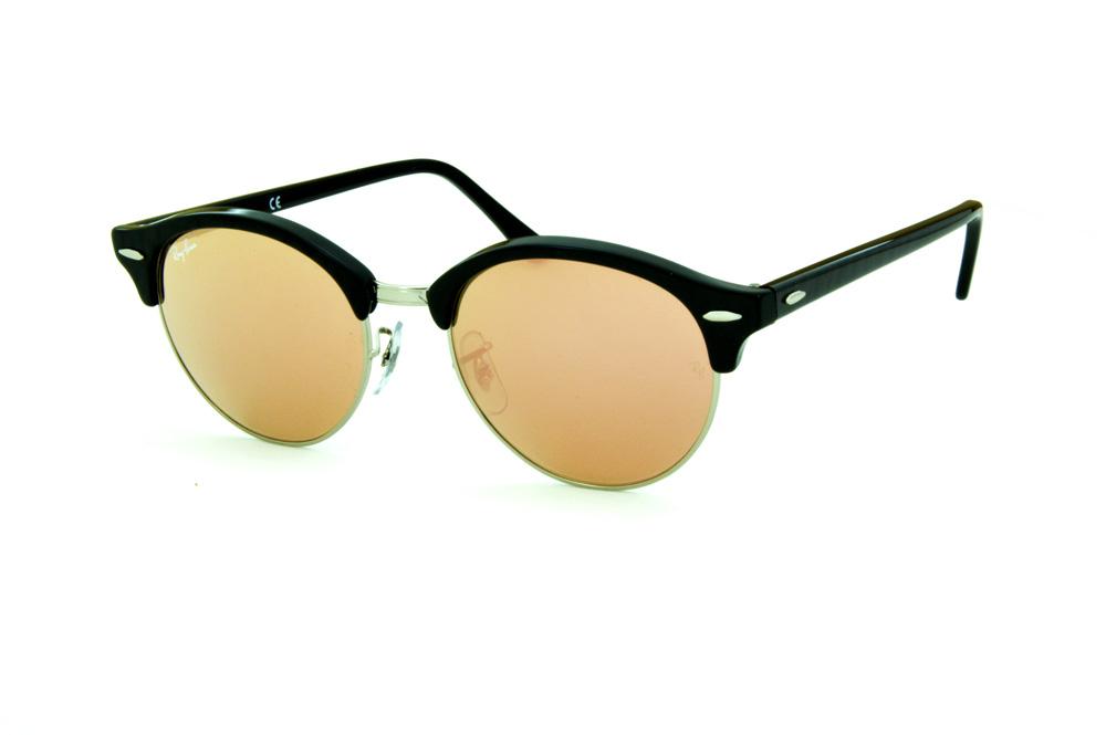 Óculos de Sol Ray-Ban Clubround preto rajado prata e lentes espelhadas rosê