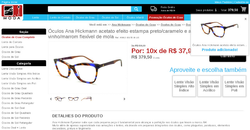 Comprar armação de óculos de grau completo com lente